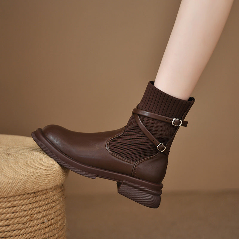 Retro Platform Knitted Martin Boots For Women