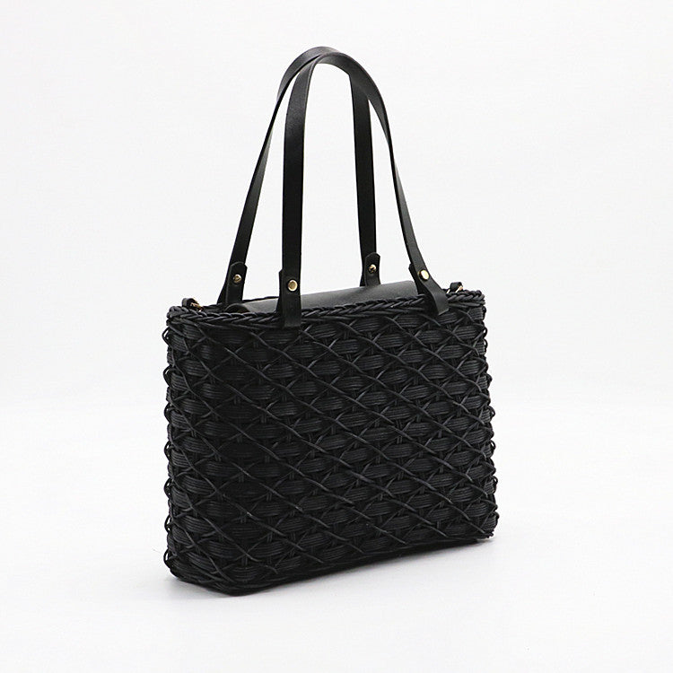 Ladies Rattan Bag Black Beach Weave