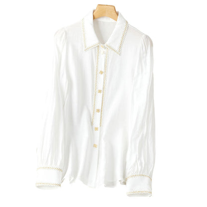 New Spring Style Small Fragrant Cotton Shirt Long Sleeve Lapel