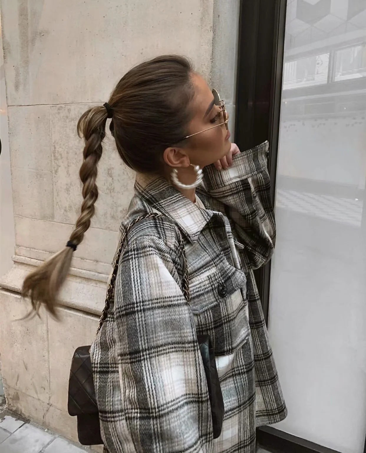 Veste chemise à carreaux tempérament Haut pour femme