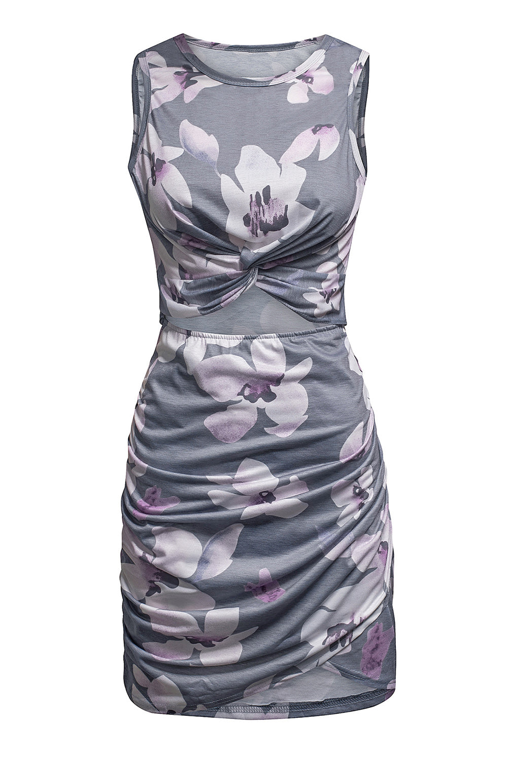 Floral Print Hollow Out Wrap Tie Mini Dress