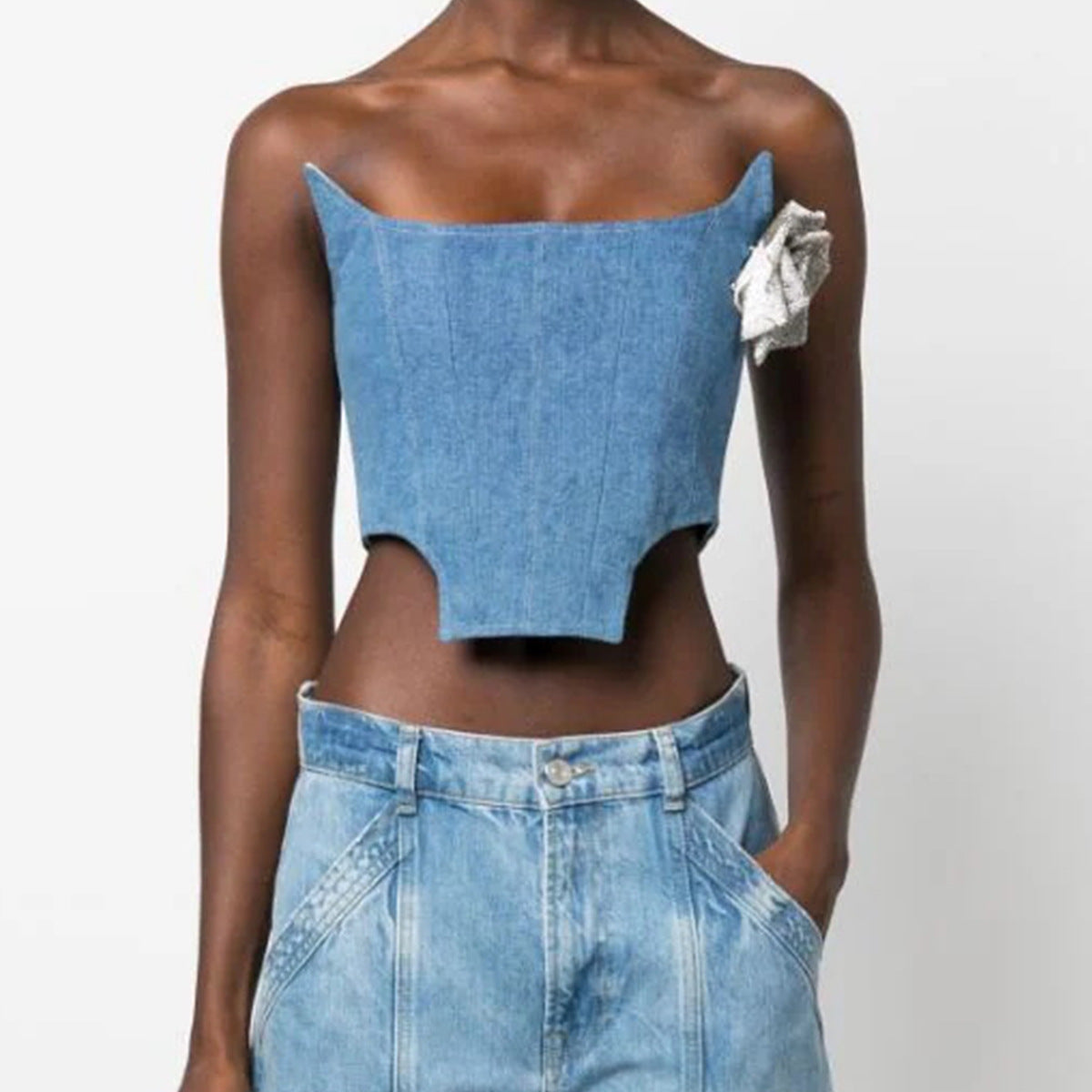 Hem Tube Top Denim Tight Vest