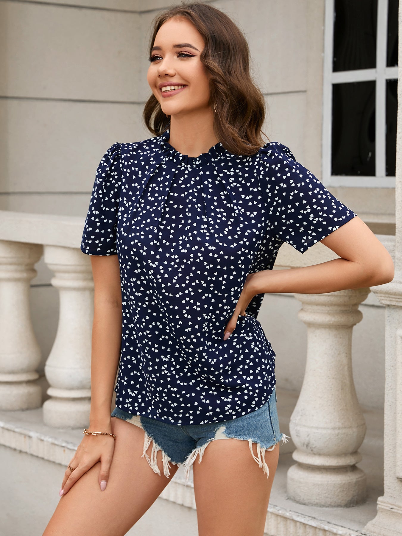 Printed Short Sleeve Round Neck Top