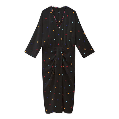 Robe sphérique brodée en coton pour femme