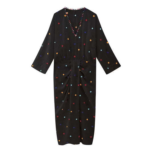 Robe sphérique brodée en coton pour femme