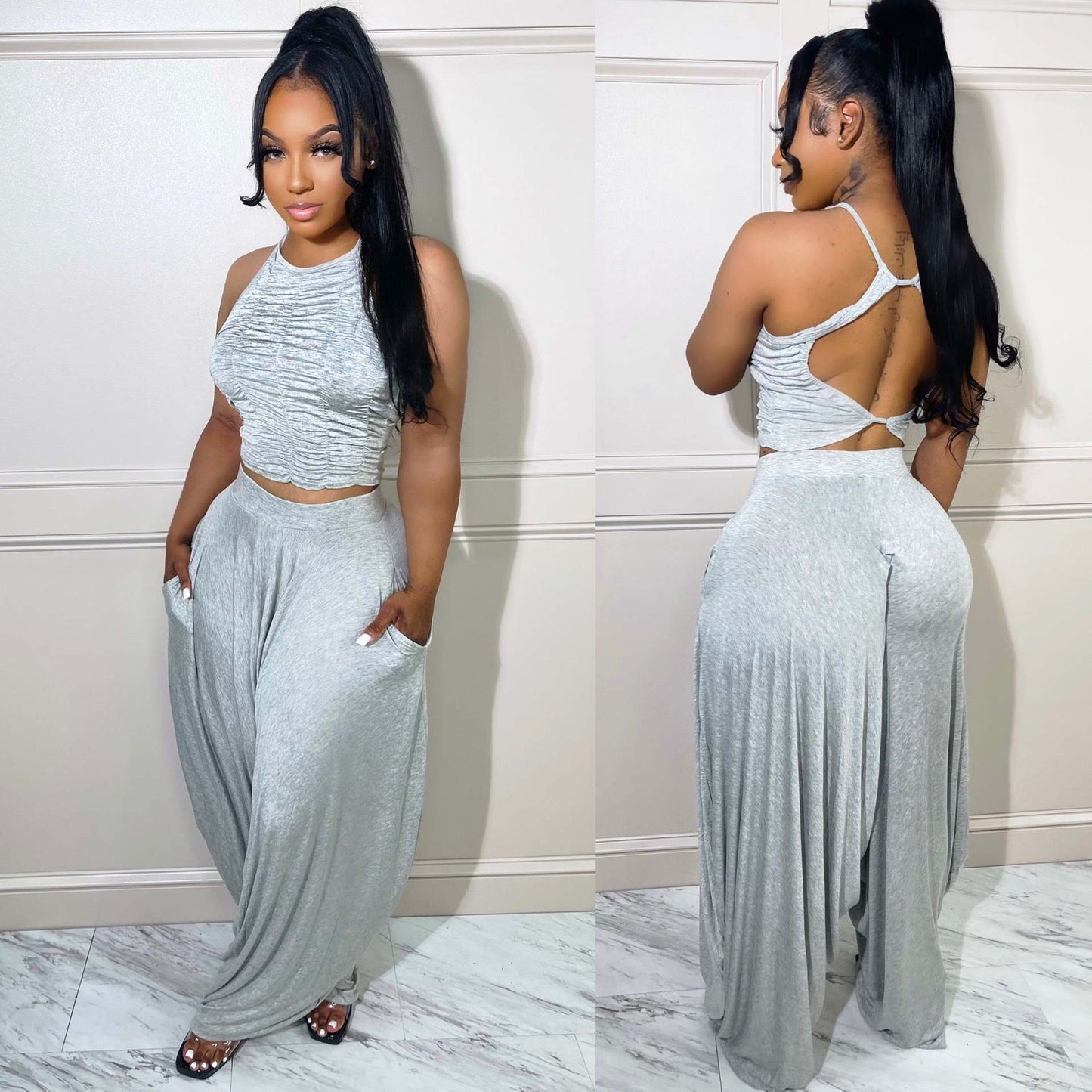 Sleeveless Loose Women's Wear Wide Leg Pants Two-piece Suit