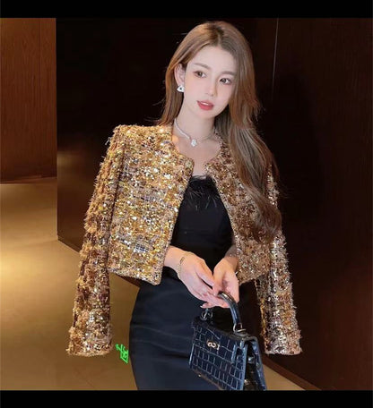 Gold Sequins Light Luxury Heavy Industry Advanced Ladies Fashion French Coat