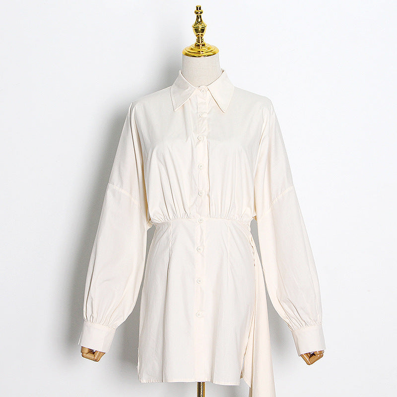 Lantern sleeve irregular shirt dress