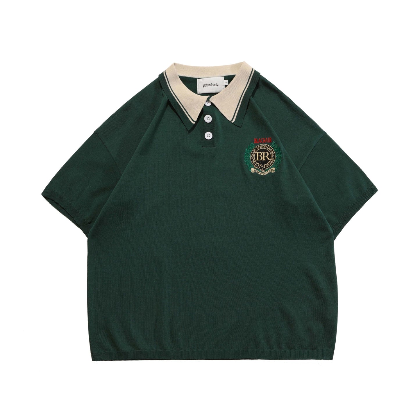 Olive Branch Embroidered Lapel Polo Half Sleeve Vintage T-shirt