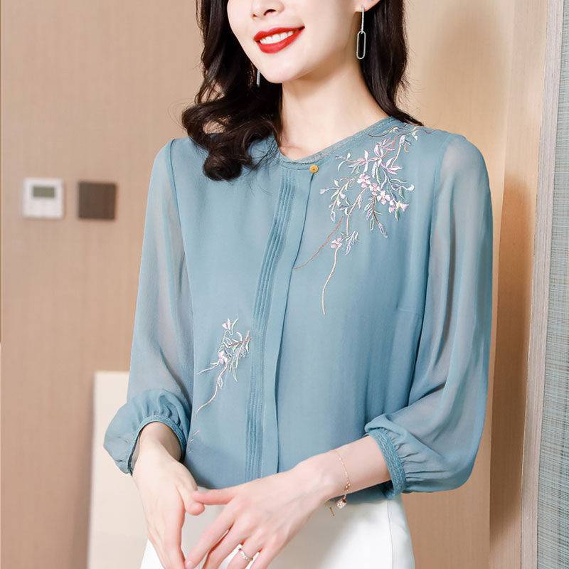 Western-style Age-reducing Chiffon Silk Women's Shirt