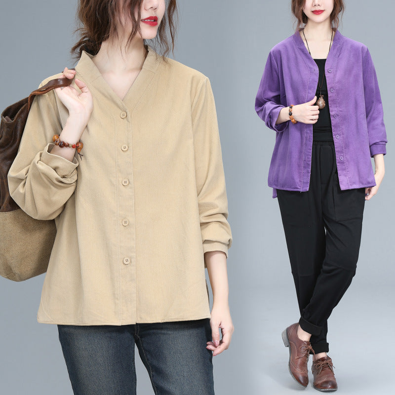 Loose plus size corduroy shirt