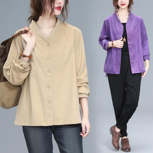 Loose plus size corduroy shirt