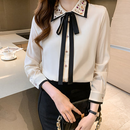 Diamond Blouse Loose Bow Chiffon Top