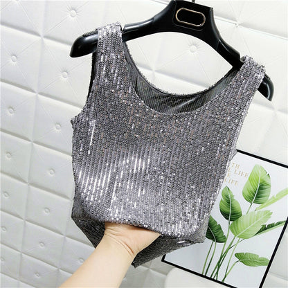 Bright Silk Fashion Glitter Bottoming Shirt Suspender Top