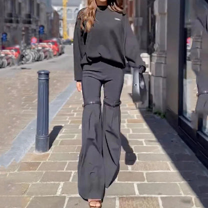 Vêtements de beauté tempérament manches longues pantalon à cloche ensemble deux pièces