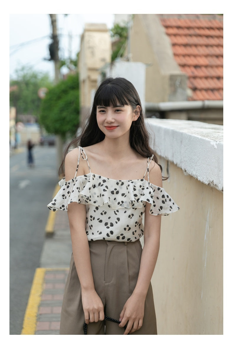 Novedad de verano para mujer, camisa corta con tirantes, Top de gasa