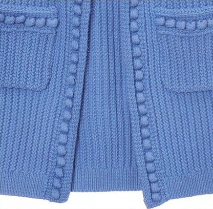 Blue Crewneck Knitted Cardigan Vest Short Style Vest