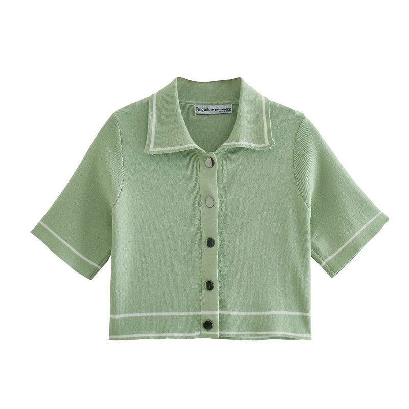 Women's Gentle Wind Color Matching Stroke Woolen Short-sleeved Jacket