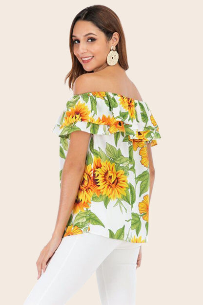 Blouse superposée florale à épaules dénudées