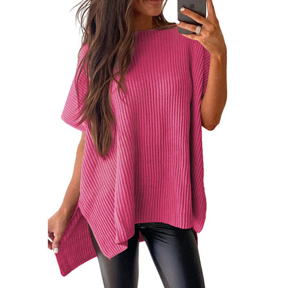 Summer Solid Color Pullover Round Neck Woolen T-shirt