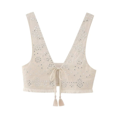 Women's Mirror Inlaid Embroidery Short Vest