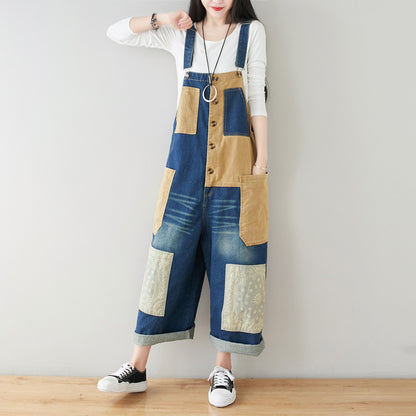 Women's Art Loose Washed White Denim Overalls