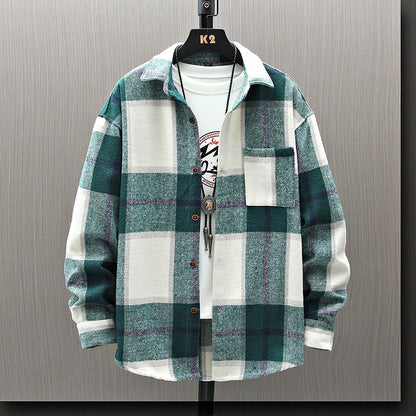 Men's Fashion Plaid Woolen Thicken Loose Simple Men's Large Size Shirt