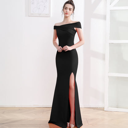 Women's Off-shoulder Fishtail Slim Fit Slimming Long Dress