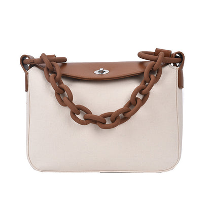 Painted Thick Chain Portable Large-capacity Canvas Bag Hit Color PU Single Shoulder