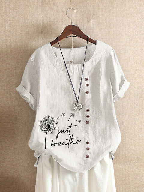 New Summer Fashion Casual Print Vintage Round Neck Short