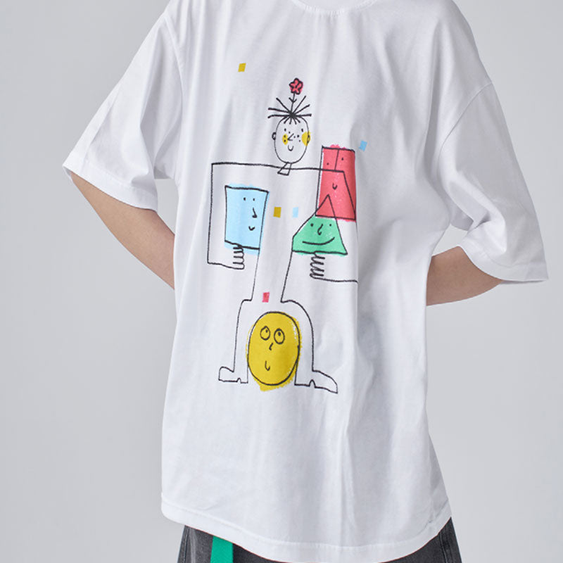 Illustrated fun loose version girl short sleeve