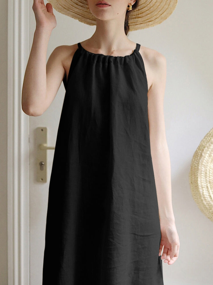 Off-the-shoulder Cotton And Linen Dress With Loose Tie