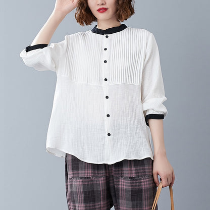 Temperament Stand-up Collar Long-sleeved All-match Shirt Plus Size Women's Clothing