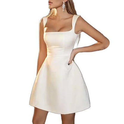 Robe de mariée simple et courte pour femmes, robe trapèze en satin