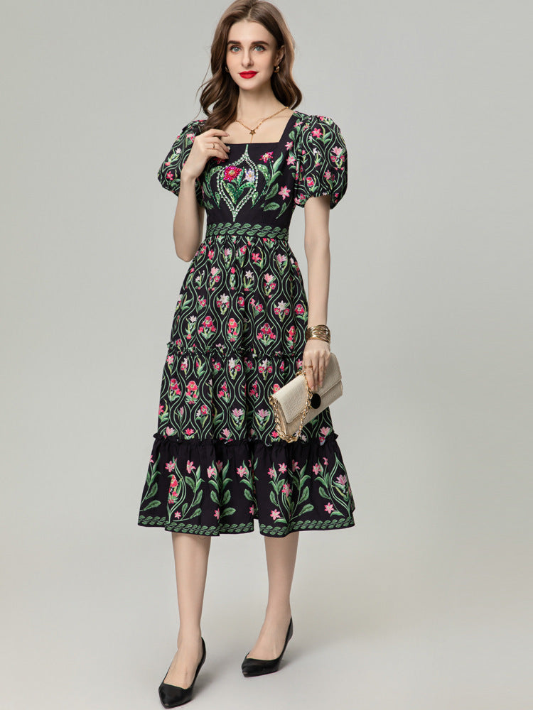 Vestido romántico con estampado vintage para mujer