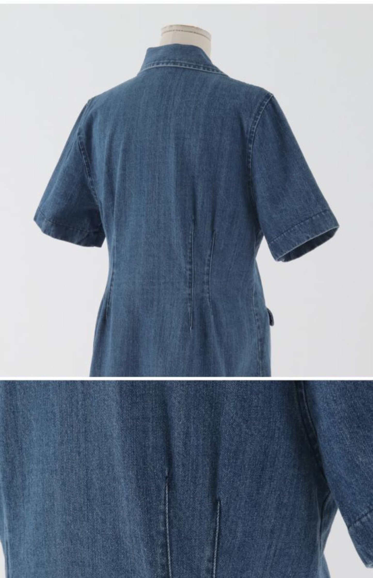 Women's Loose Double Pocket Small Short Sleeve Denim Dress