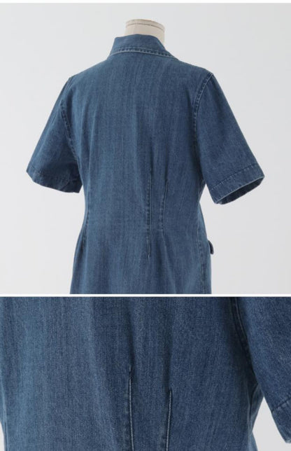 Robe en jean ample à Double poche pour femmes, petite robe à manches courtes