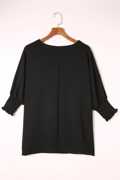 Blusa informal de negocios con manga de murciélago lisa negra para mujer