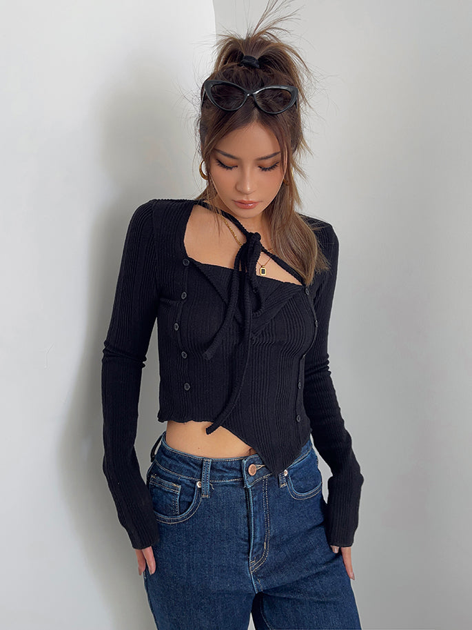 Women's Irregular Lace Up Long Sleeve Top Underlay Shirt