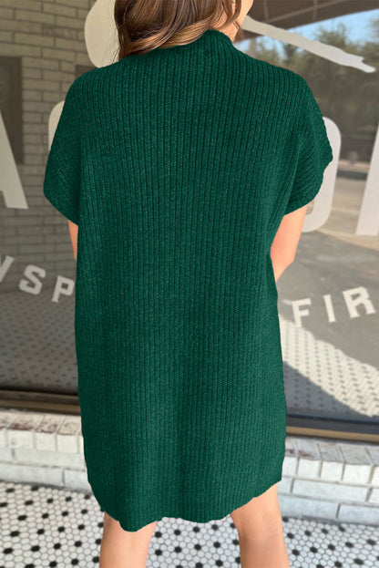 Robe pull à manches courtes en tricot côtelé avec poche plaquée vert noirâtre