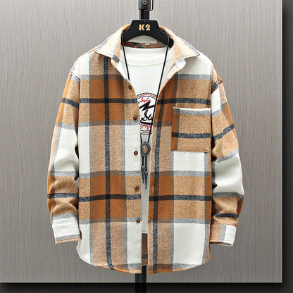 Men's Fashion Plaid Woolen Thicken Loose Simple Men's Large Size Shirt