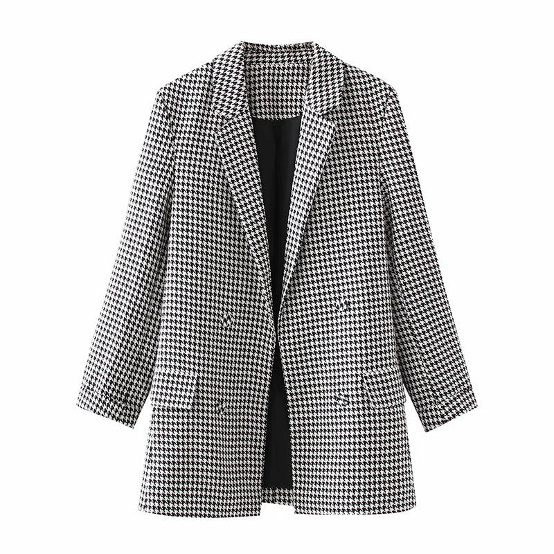 Blazer croisé à carreaux rétro de style européen et américain