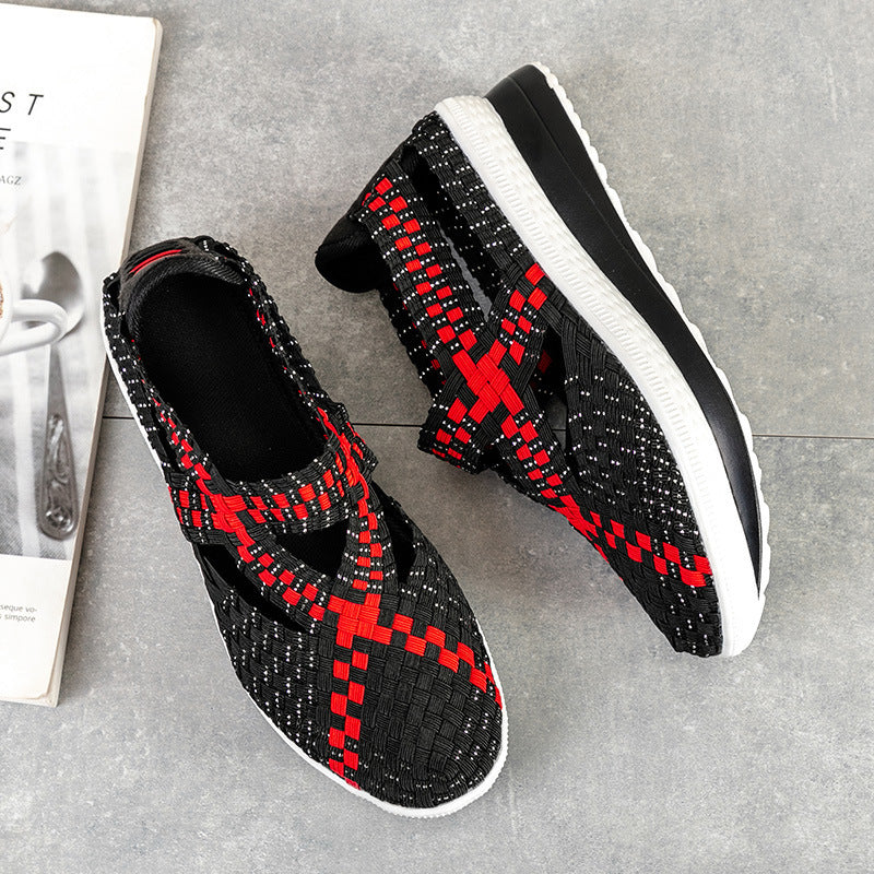 Elastic Fabric Woven Thick Bottom Female Sneaker Lazy Height Increasing