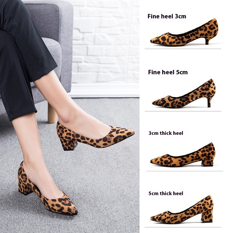 Tacones altos puntiagudos de leopardo de gamuza estilo coreano para mujer, primavera y verano