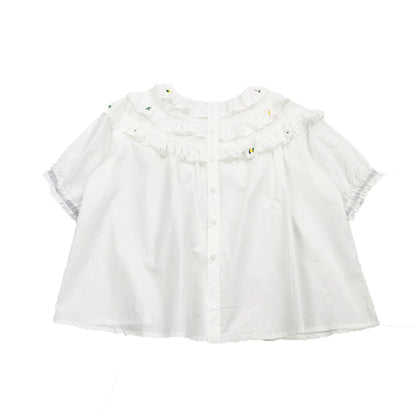 White Loose Cotton Doll Shirt Mid Sleeve Shirt