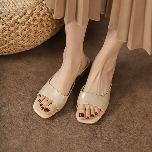 French Retro Chunky Heel Open Toe Sandals Women