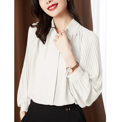 Loose Long-sleeved Women's Fashion Puff Sleeve Lapel Chiffon Shirt