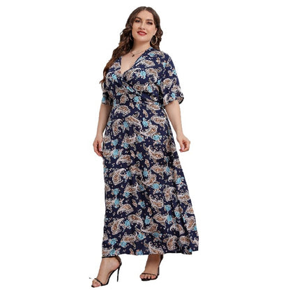 Robe imprimée à manches courtes pour femmes de grande taille