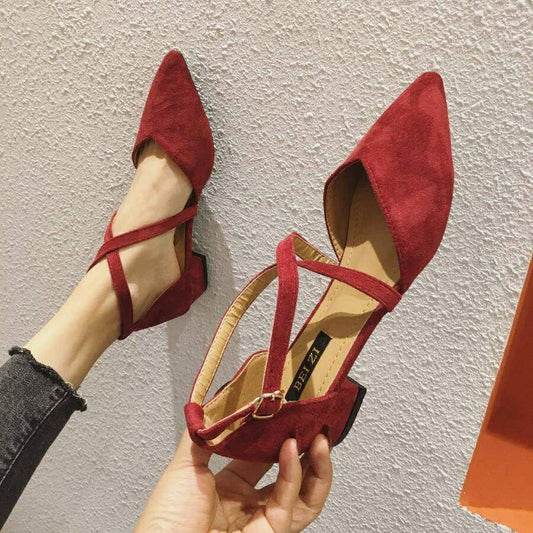 Zapatos individuales versátiles con lazo cruzado y punta en punta plana para mujer