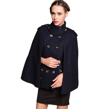 Fan Army Uniform Cape-style Cloak Double-breasted Woolen Coat Women